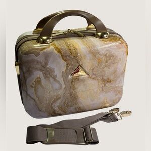 Triforce Marble Pattern Hard Case Travel Cosmetic Train Case w Strap